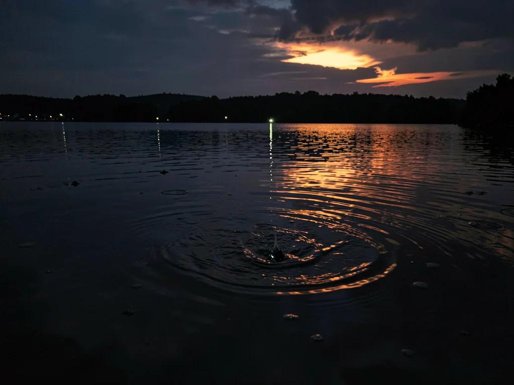 Last light on water surface before dark