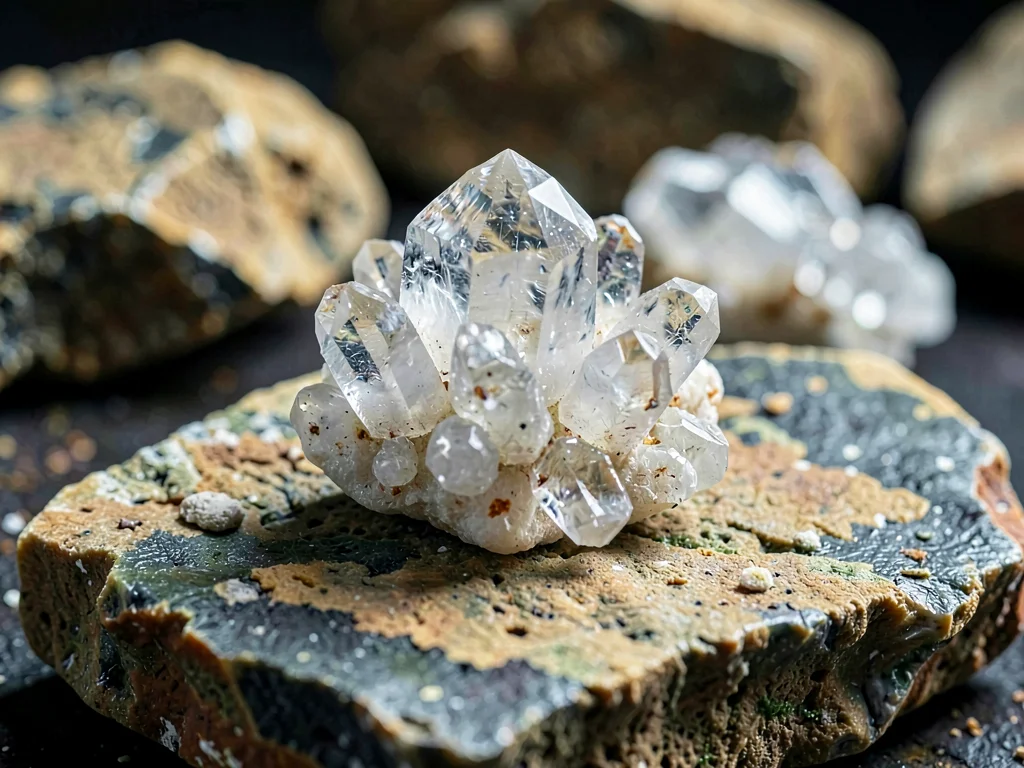 Crystal cluster on rock matrix natural