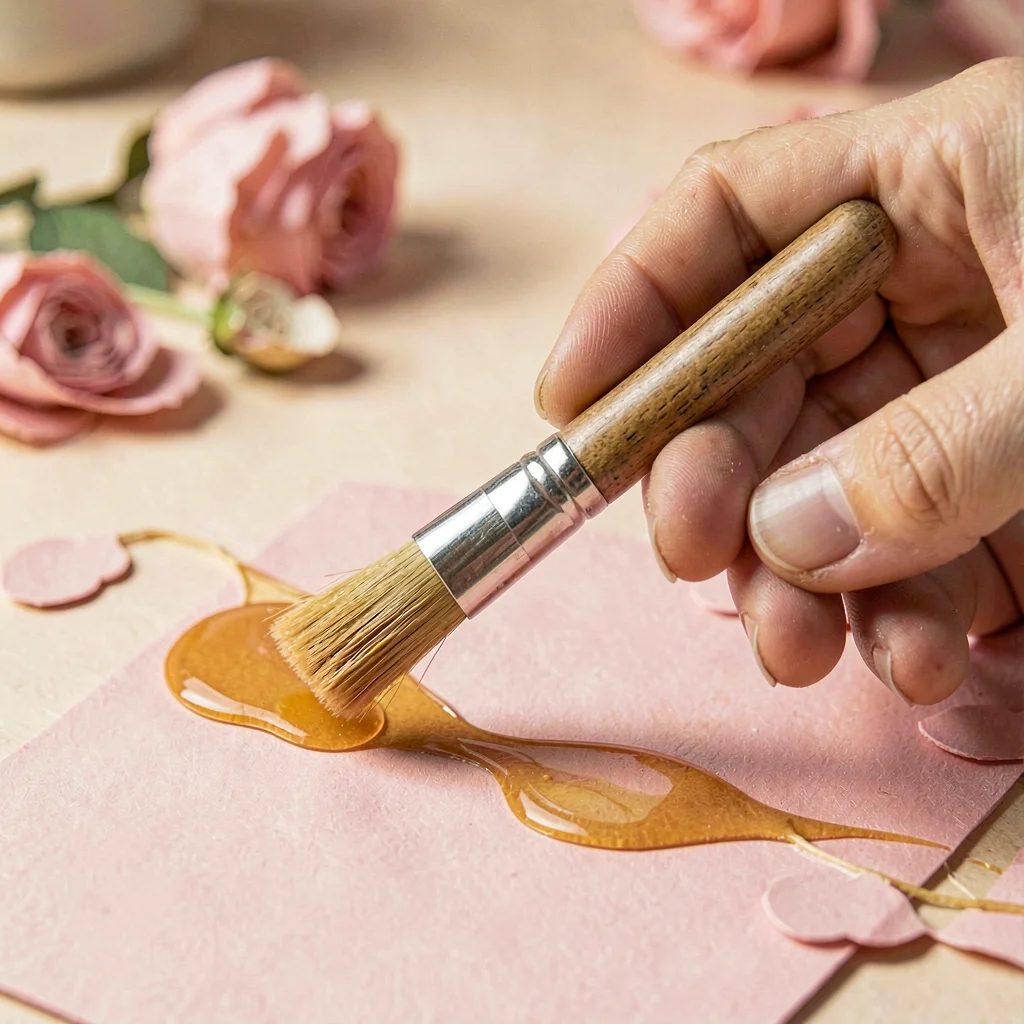 Papercraft hero of a layered paper-cut artist hand picking a paper-cut brush, wa