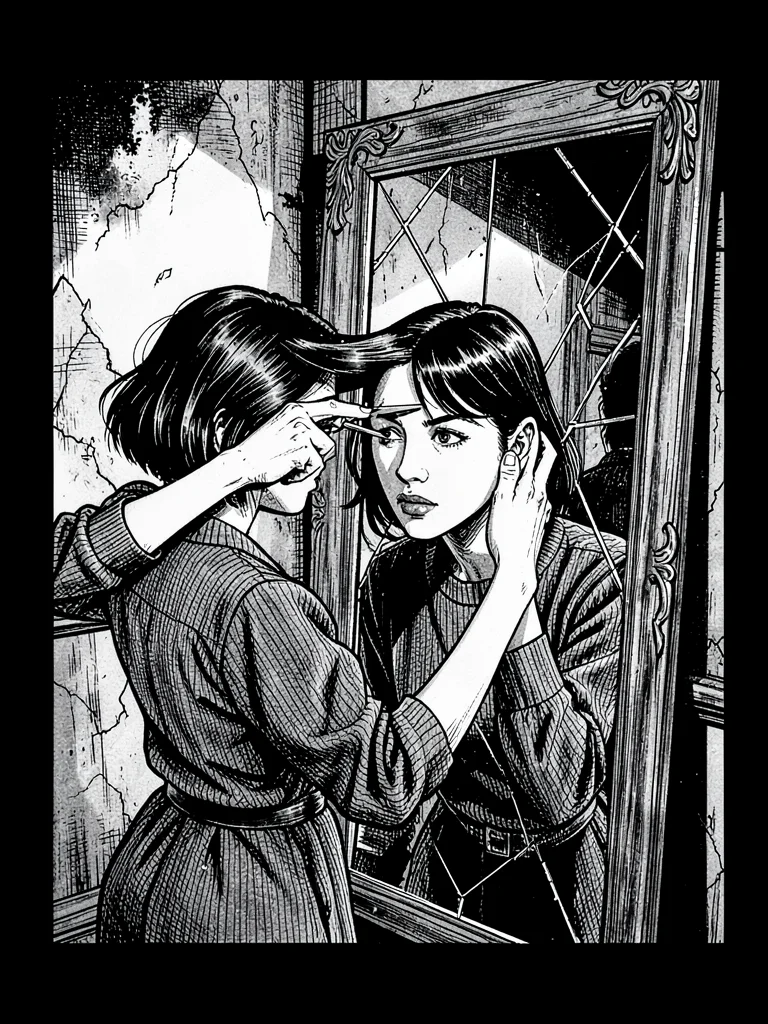 Cutting hair in broken mirror