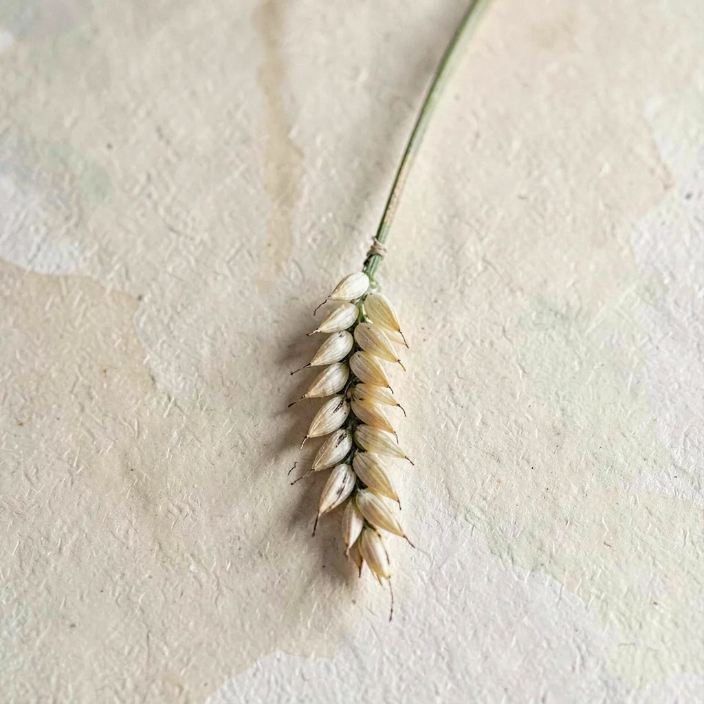 Botanical study of a millet sprig dangling against soft beige paper, pencil and 
