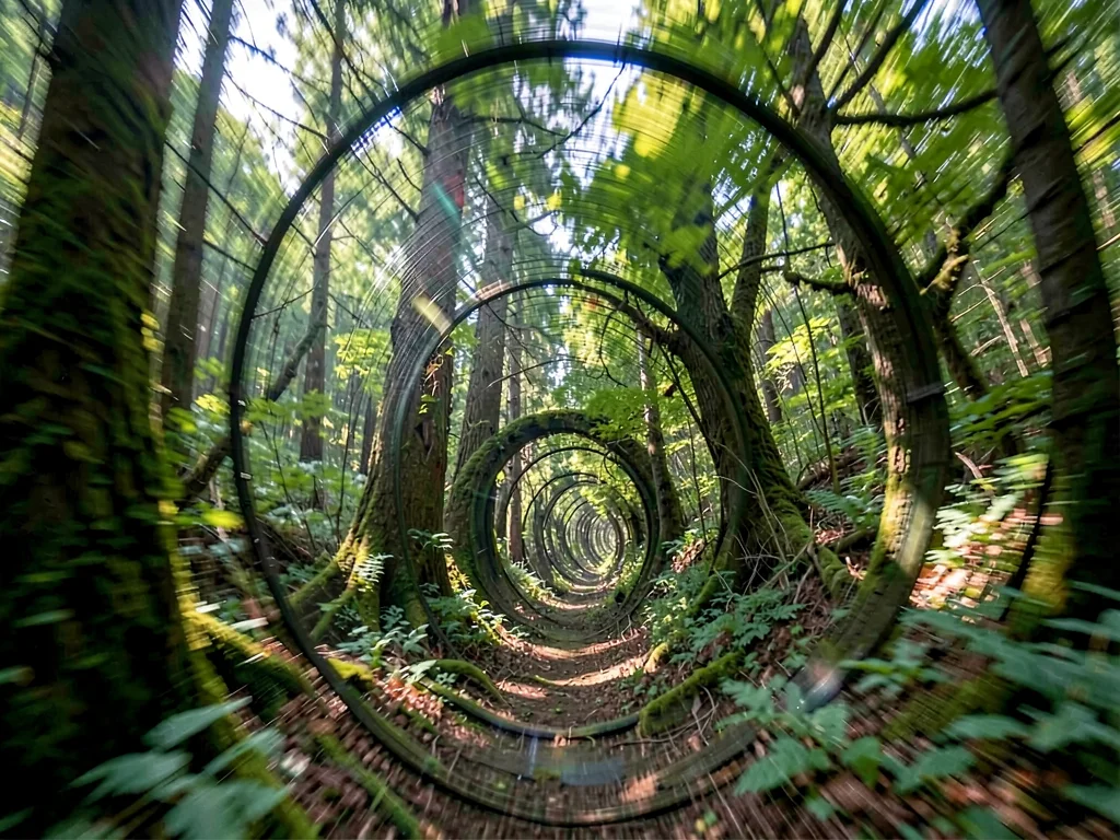 Motion through forest creating tunnel