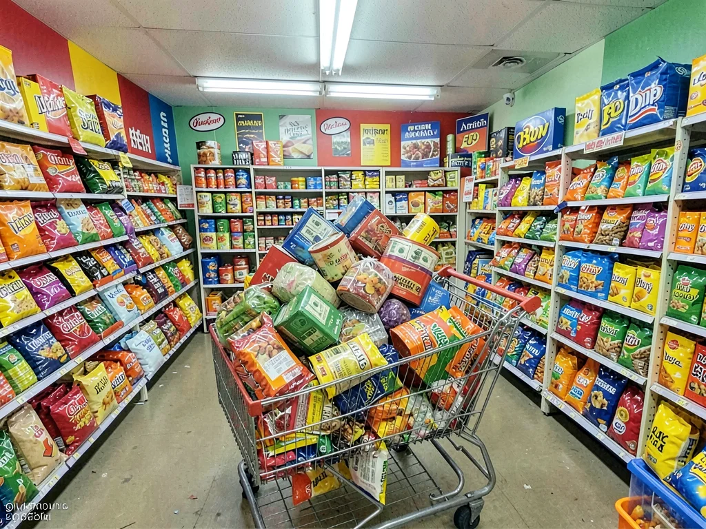 Shopping cart piled high, the democratic haul where everything is affordable