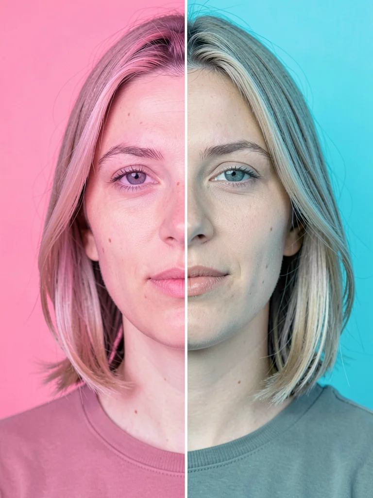 Portrait with pink and cyan split