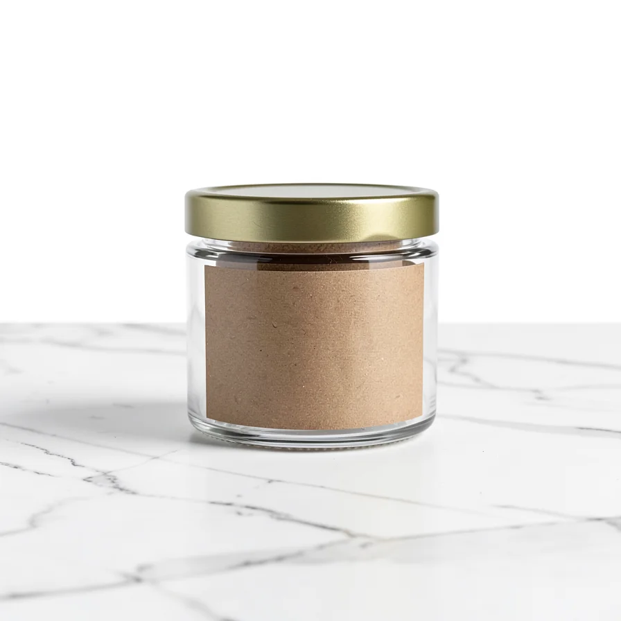 Glass jar with brass lid square hero shot