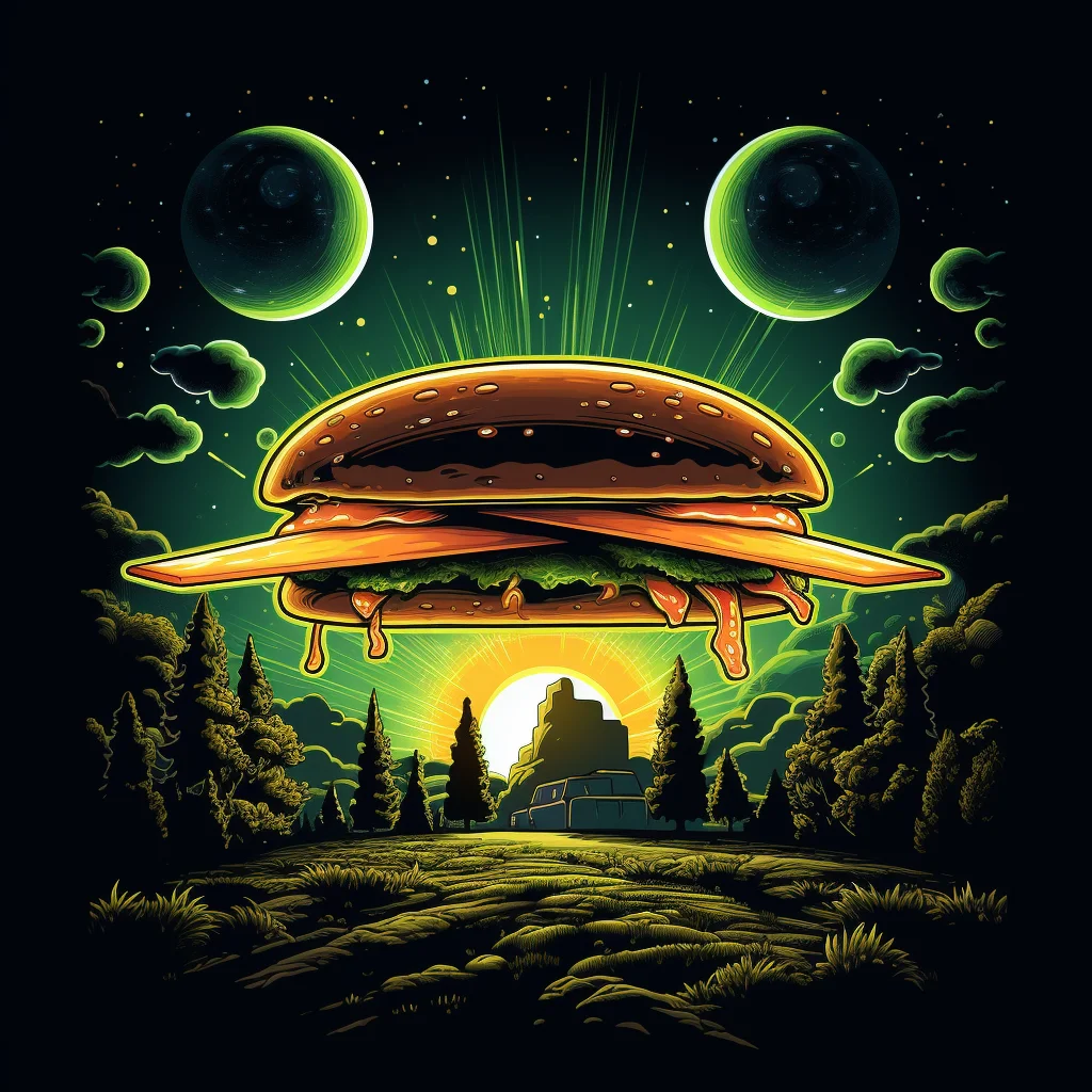 Black t-shirt print detail packed UFOs in drive at Mc