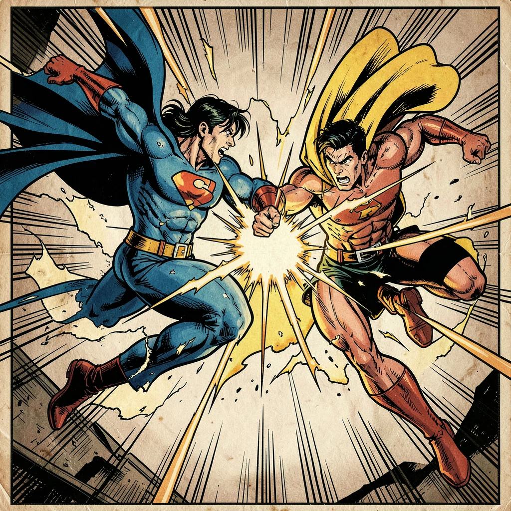 Heroes clashing mid-air