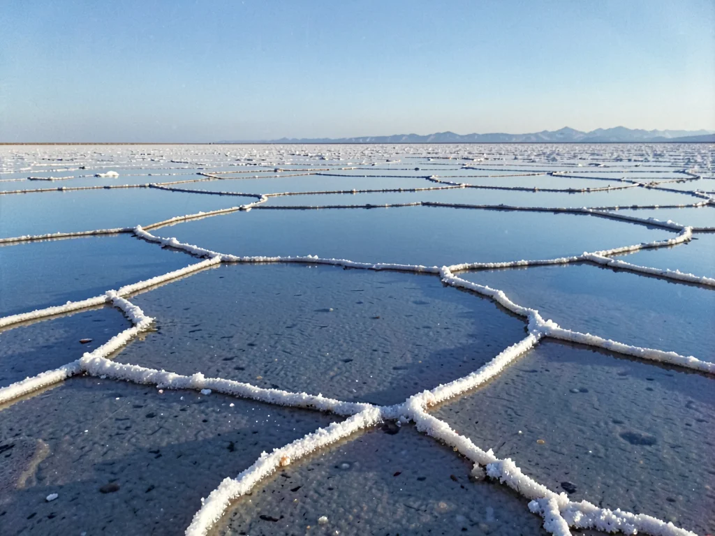 Salt polygon edges visible through water layer