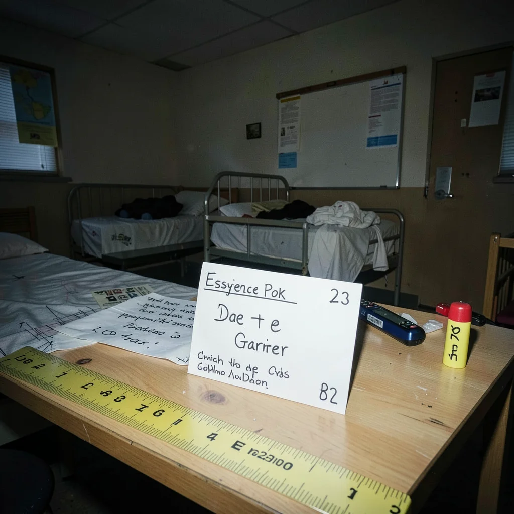 College dorm room interior as forensic documentation photography
