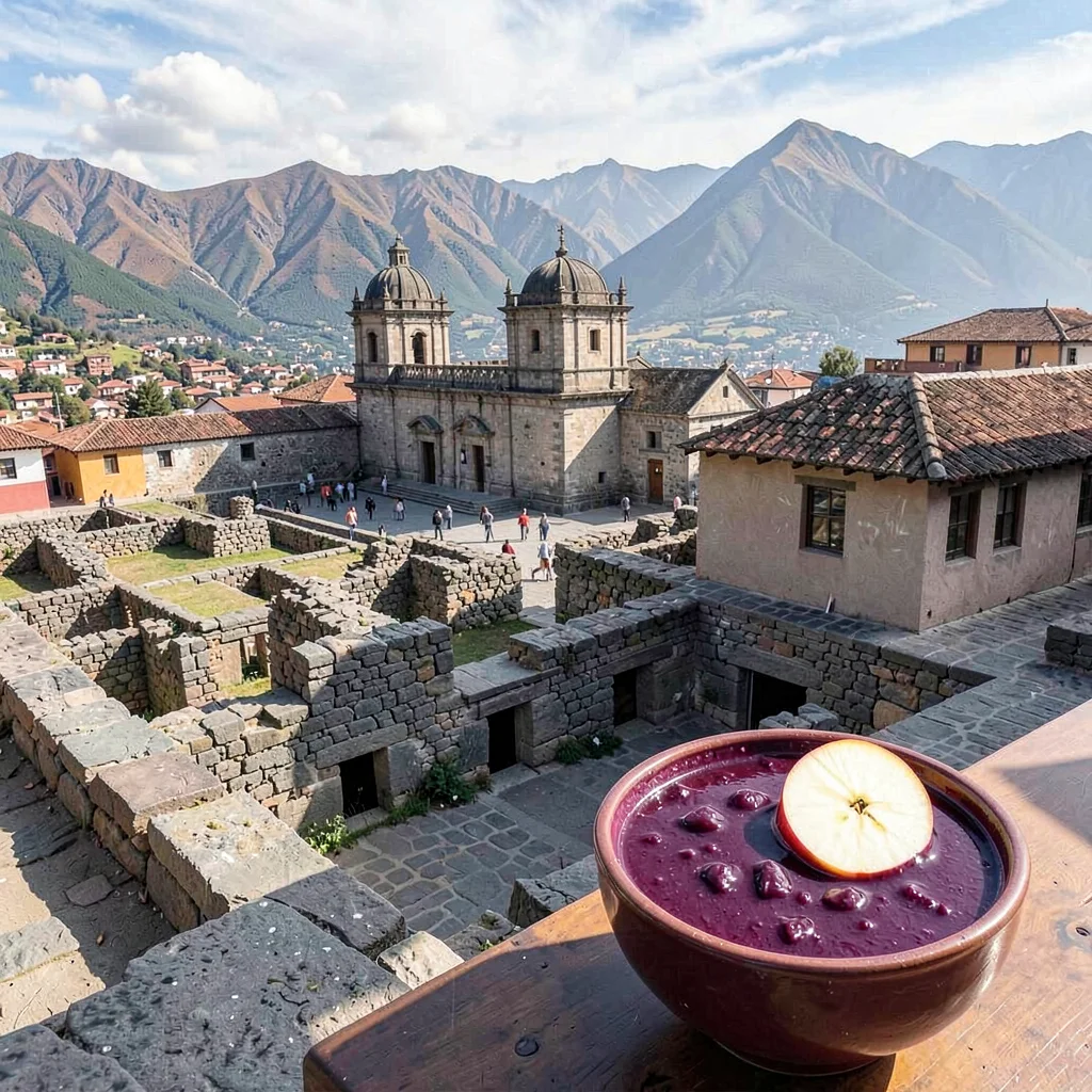 Cusco Inca-colonial interface, stone empire dialogue, Bowl of purple corn chicha
