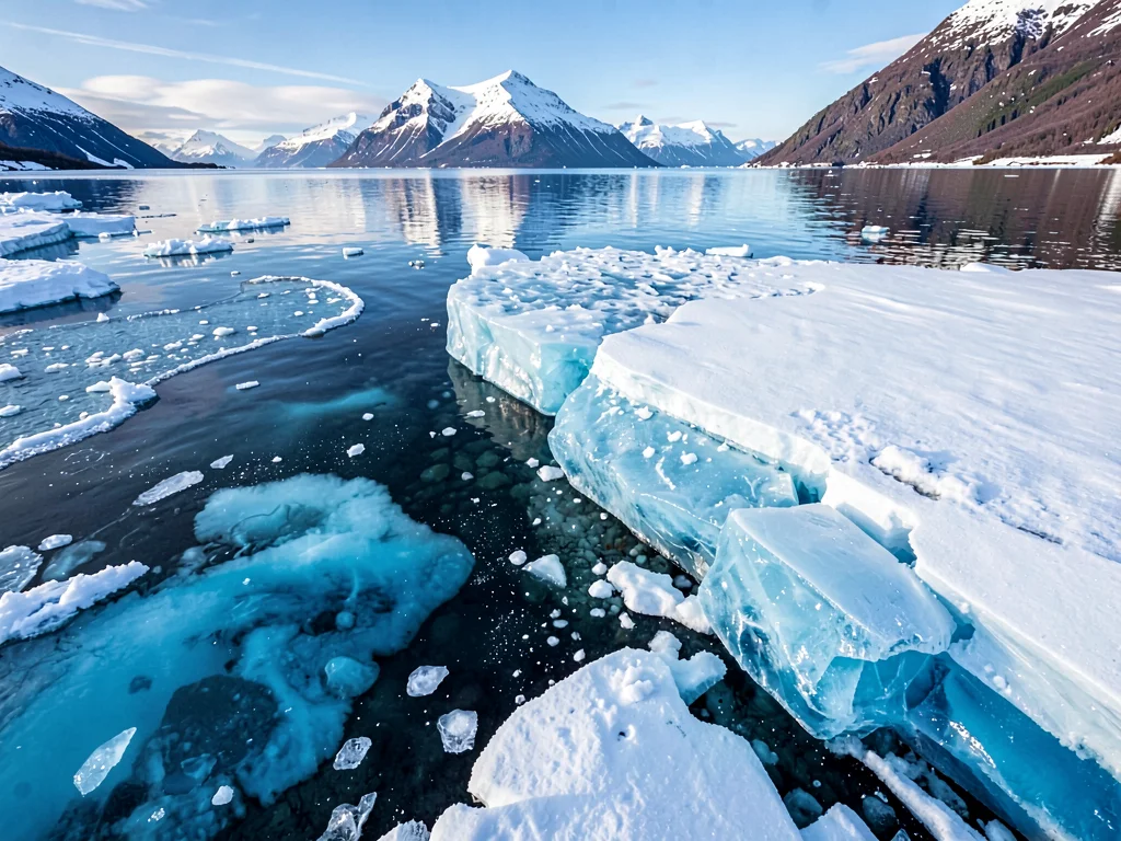 Ice shelf edge showing blue color of thick ice