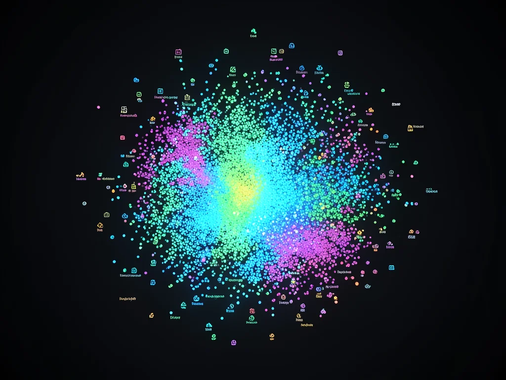 A scatter plot where each point is a tiny glyph encoding multiple variables, pat