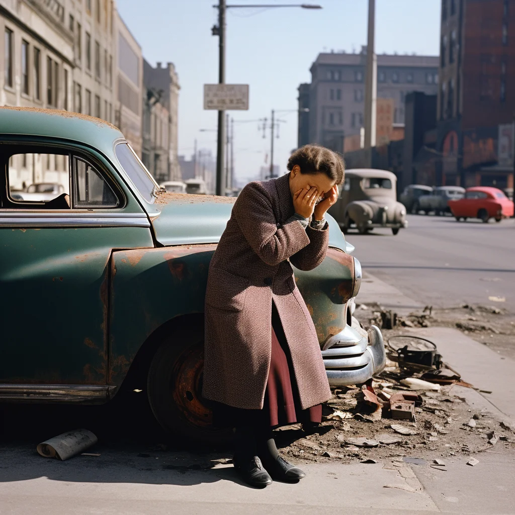 Vivian Maier color photo of a sad scene. color street