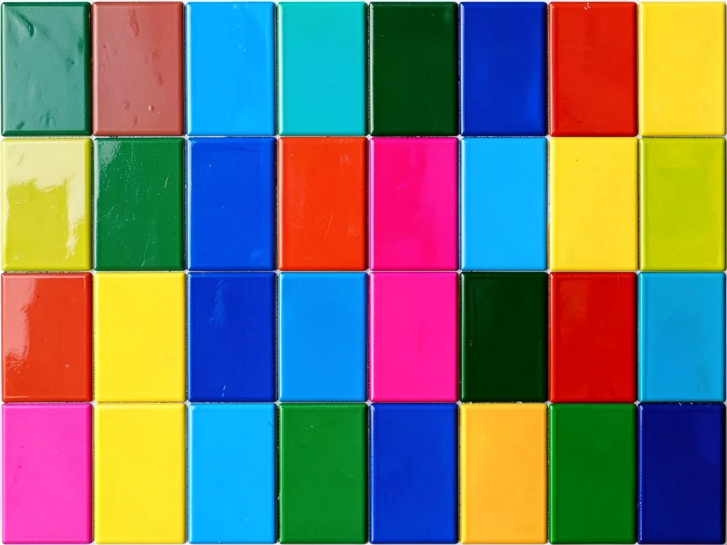 Painted tiles creating color grid