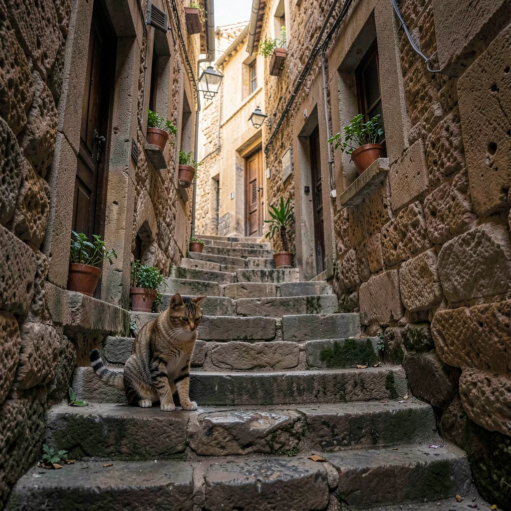 Historic medina photography, labyrinthine old city, Stone steps worn concave by 