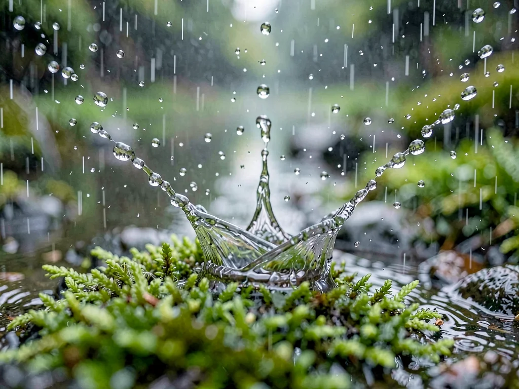 Rain on moss showing absorption