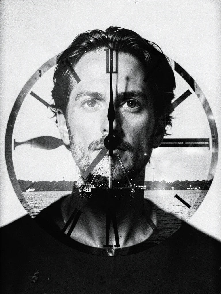 Clock face through portrait