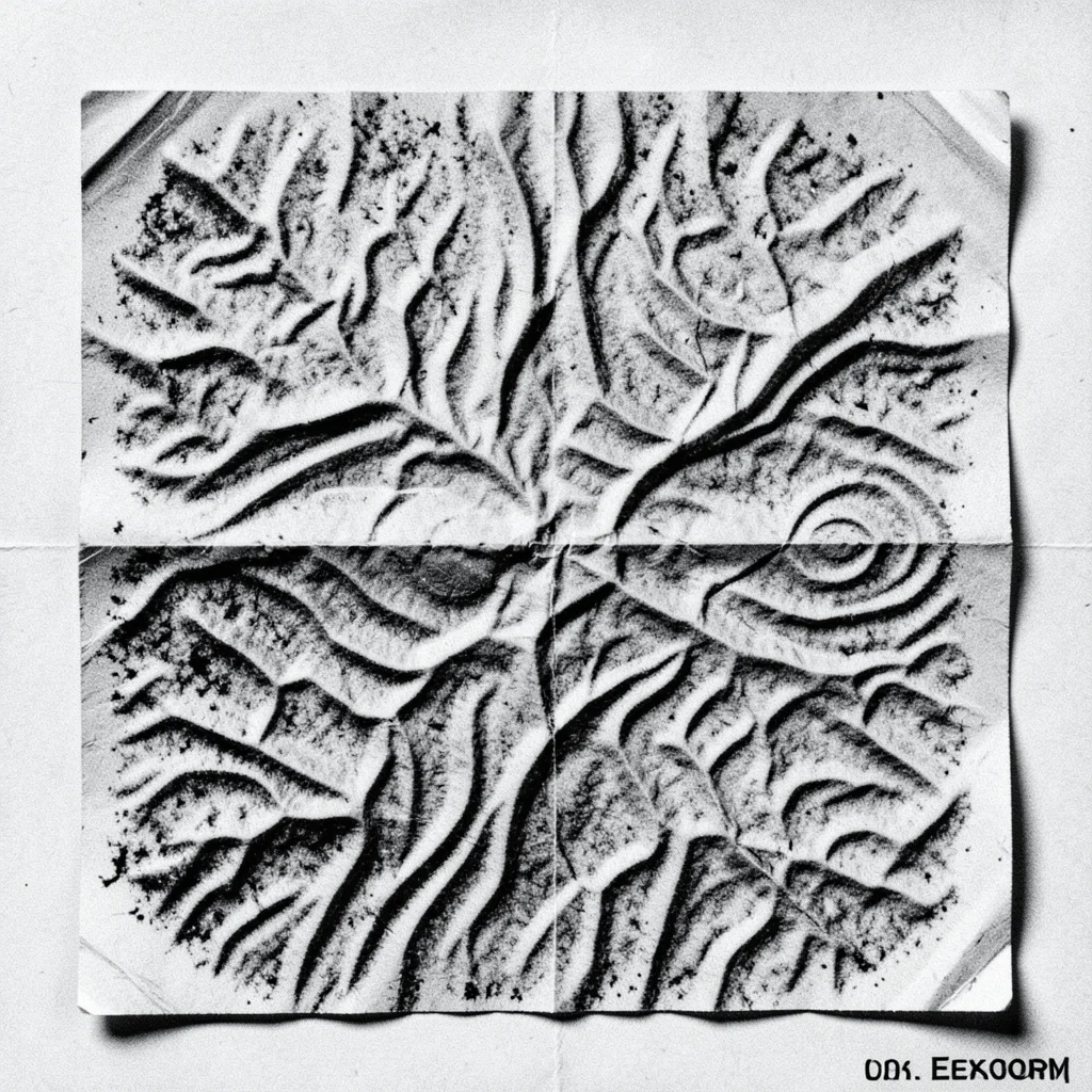 A crumpled piece of paper un-crumpled and photocopied, the wrinkle shadows creat
