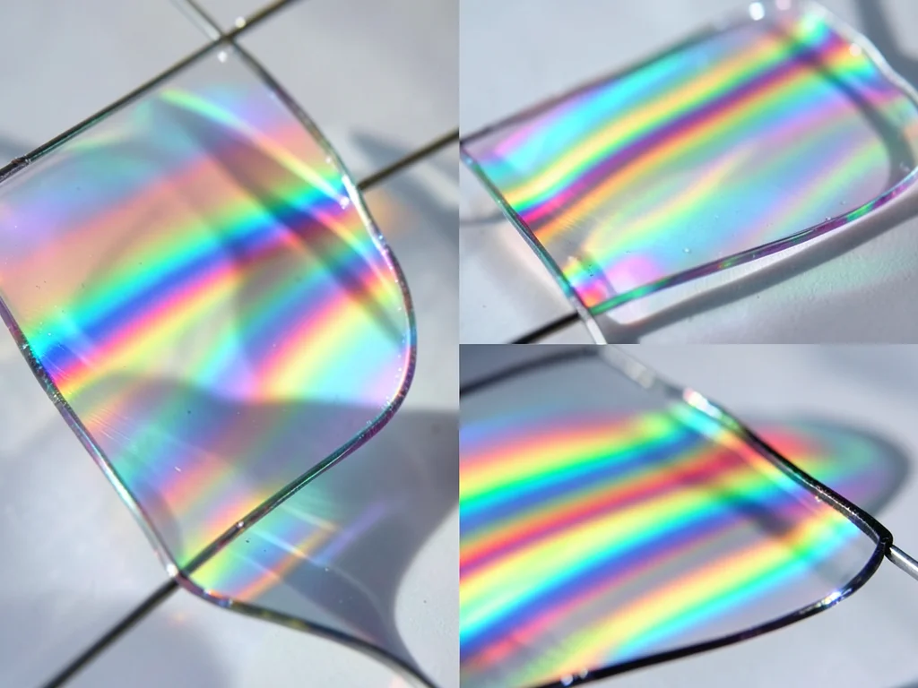 Two soap films at different angles of tilt, each showing different interference 