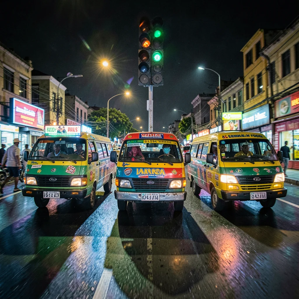 Kinetic Nairobi street energy, panned motion blur with sharp details, Three mata