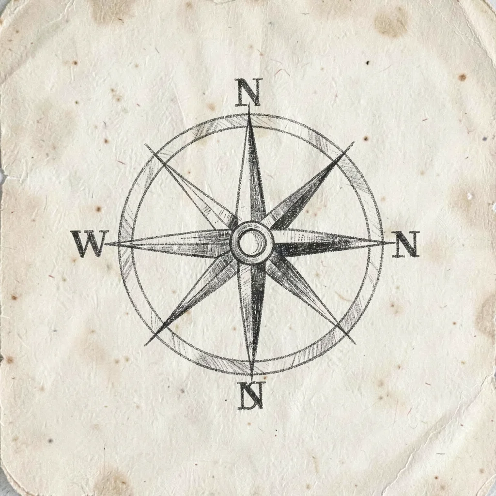 compass rose with bearing arrows on aged paper, no text