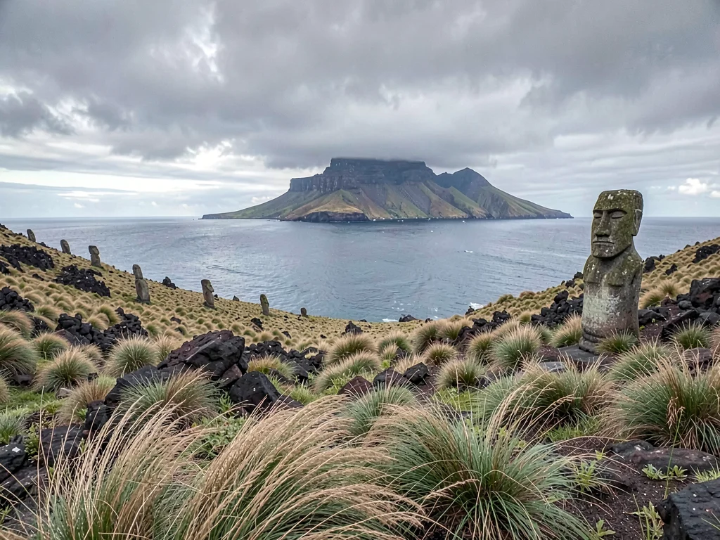 Edge-of-world isolation on Rapa Nui, Wind moving through grassland in waves, gre