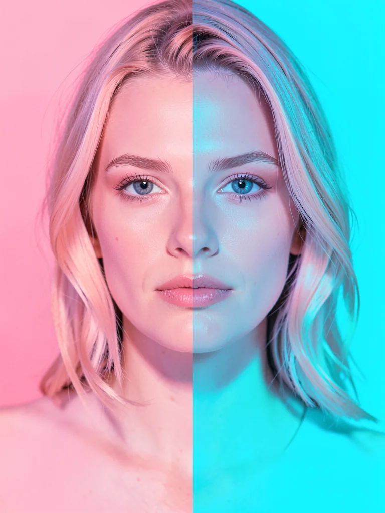 Portrait with pink and cyan split