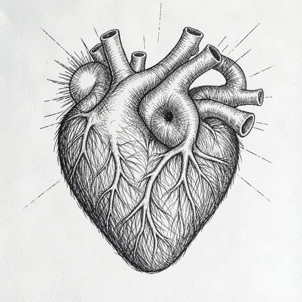 Human hair arranged into anatomical heart shape, sun-printed until the personal 