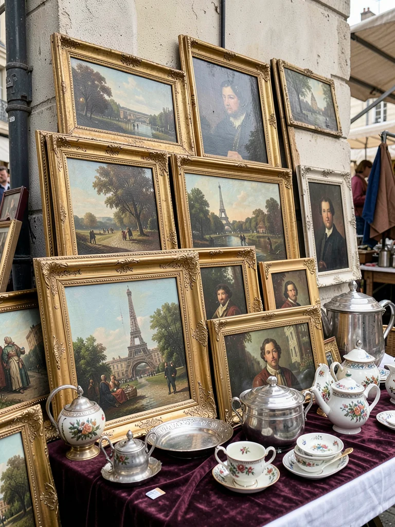 Stacked Gilt-Framed Paintings