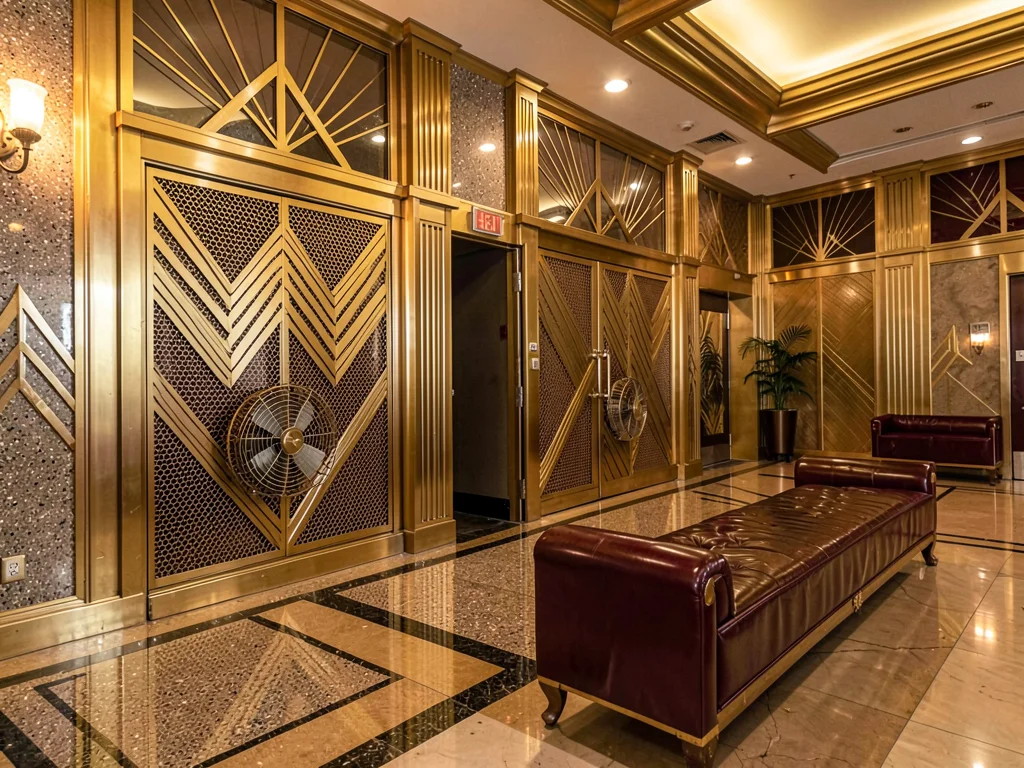 Brass Fan Grille & Leather Bench