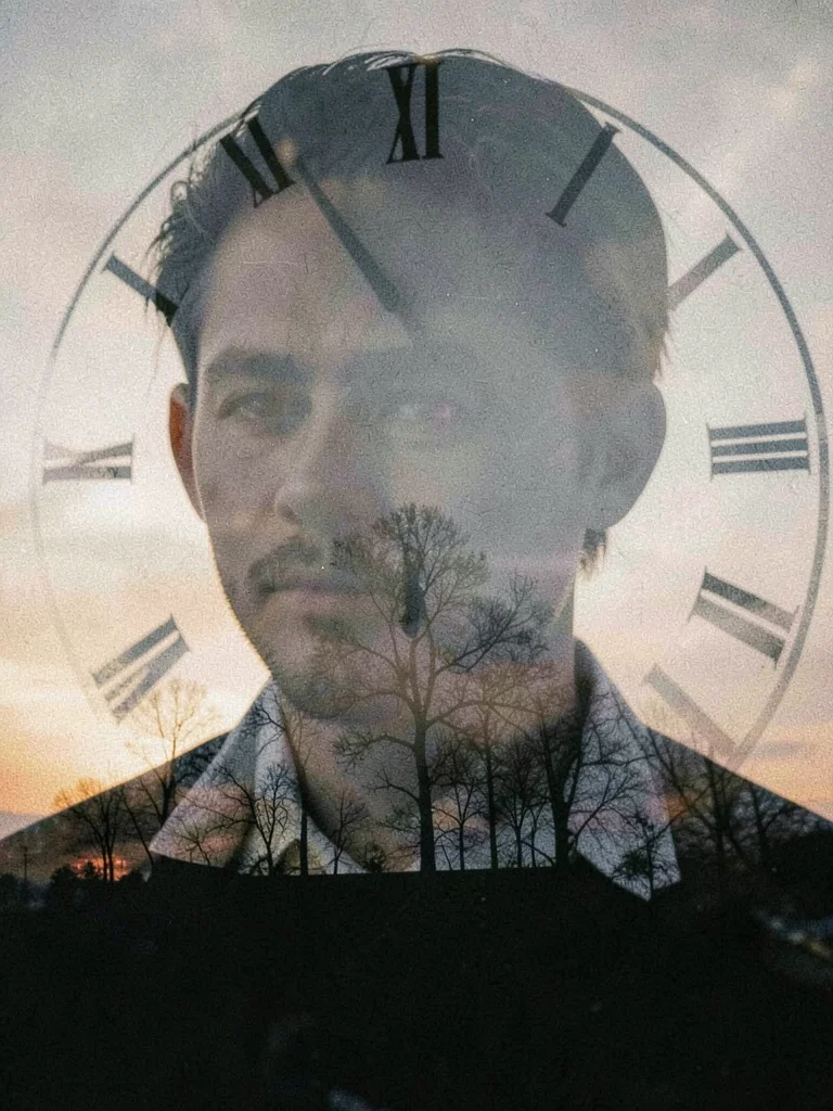 Clock face through portrait