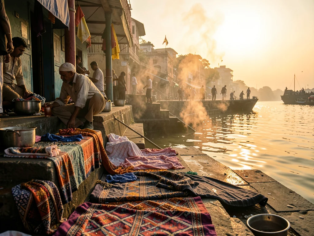 Dhobi washing on ghat steps