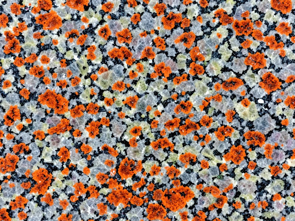 Orange iron stain on gray granite