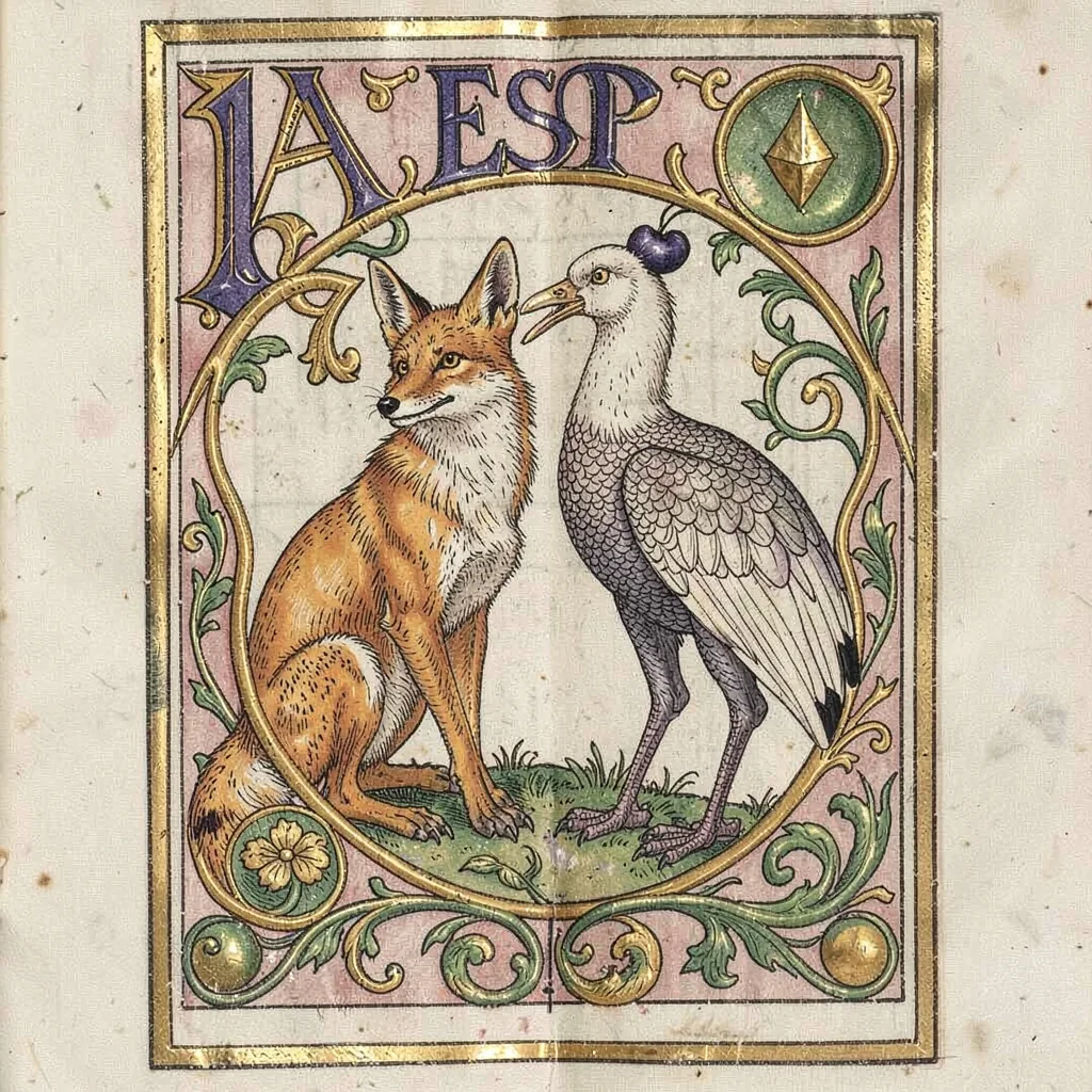A fox and crane from Aesop's fable
