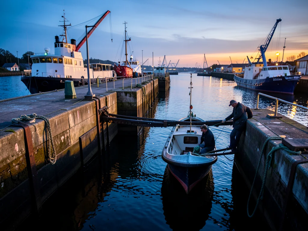 A canal lock: the gates closing, water level changing, a narrowboat inside, the 