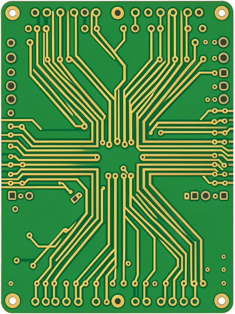 A PCB border region where traces fan out from a connector block — the trace arra