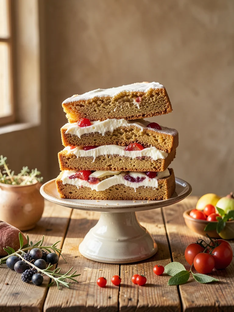 Layer cake where layers float apart showing cream between, hovering tiers