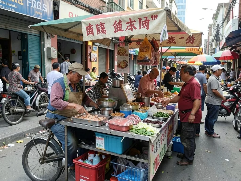 Street vendor elaborate setup