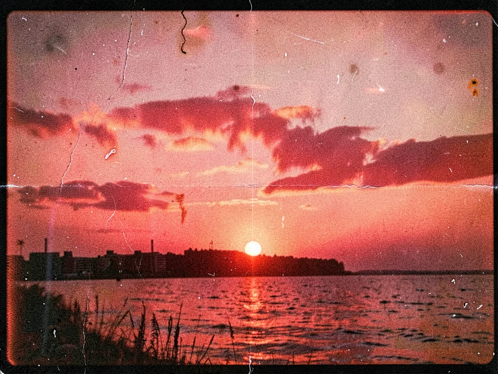 Sunset with enhanced red from decay
