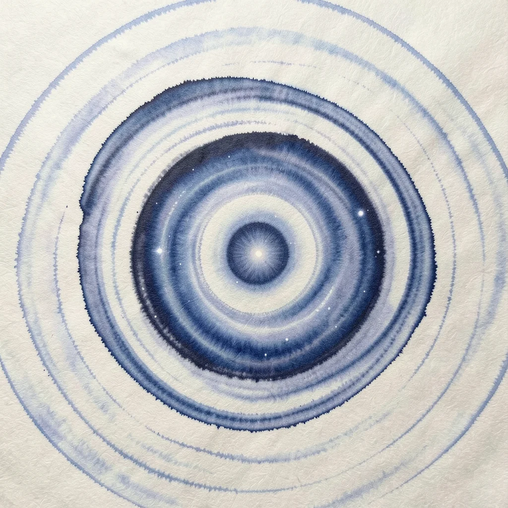 A planetary nebula ring like the Ring Nebula with a faint central star dot and c