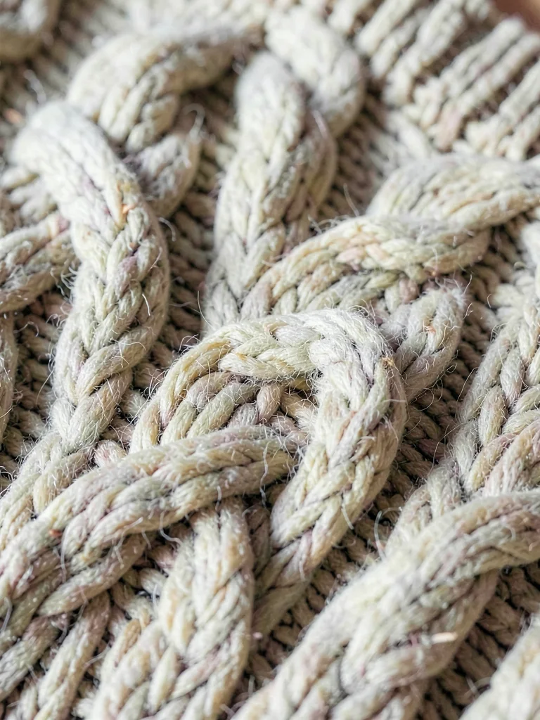 Wool sweater cable knit looking cozy and substantial