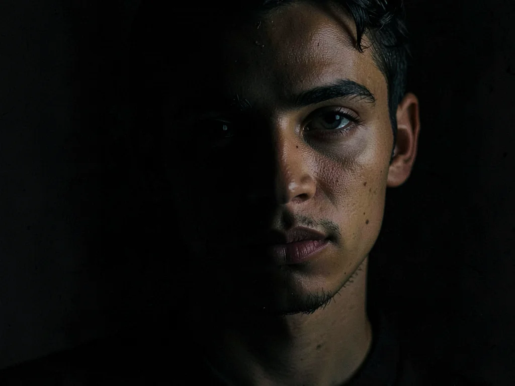 Portrait with single eye lit