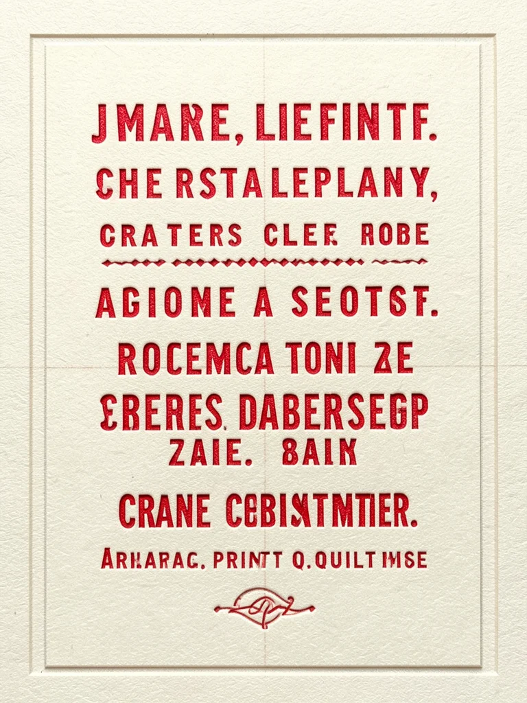 Letterpress Christmas card with deep impression, red ink on cream, traditional t