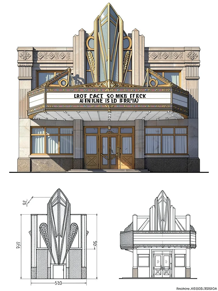 Art Deco theater facade drawing