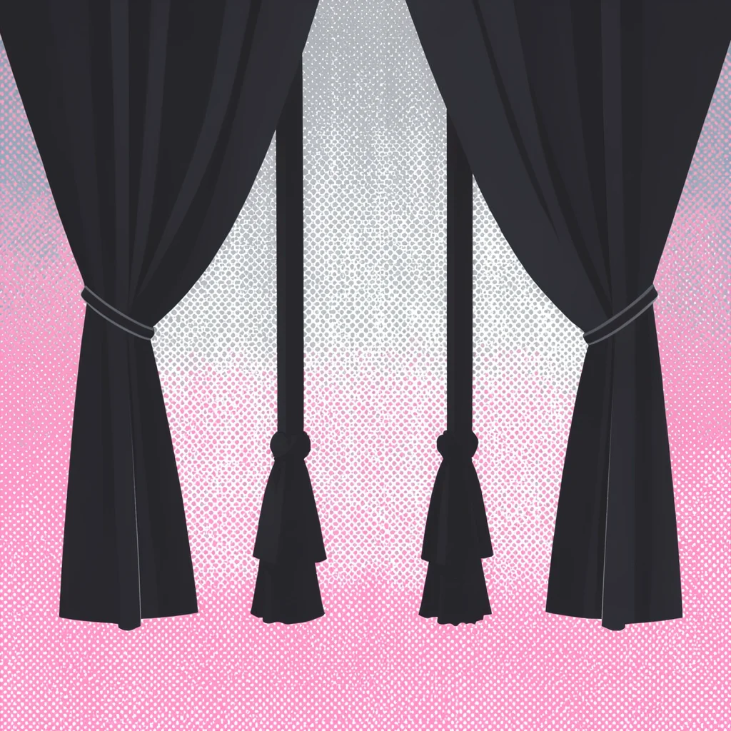 graphic bold pair of lifted theatre-curtain ropes with knotted ends silhouetted 