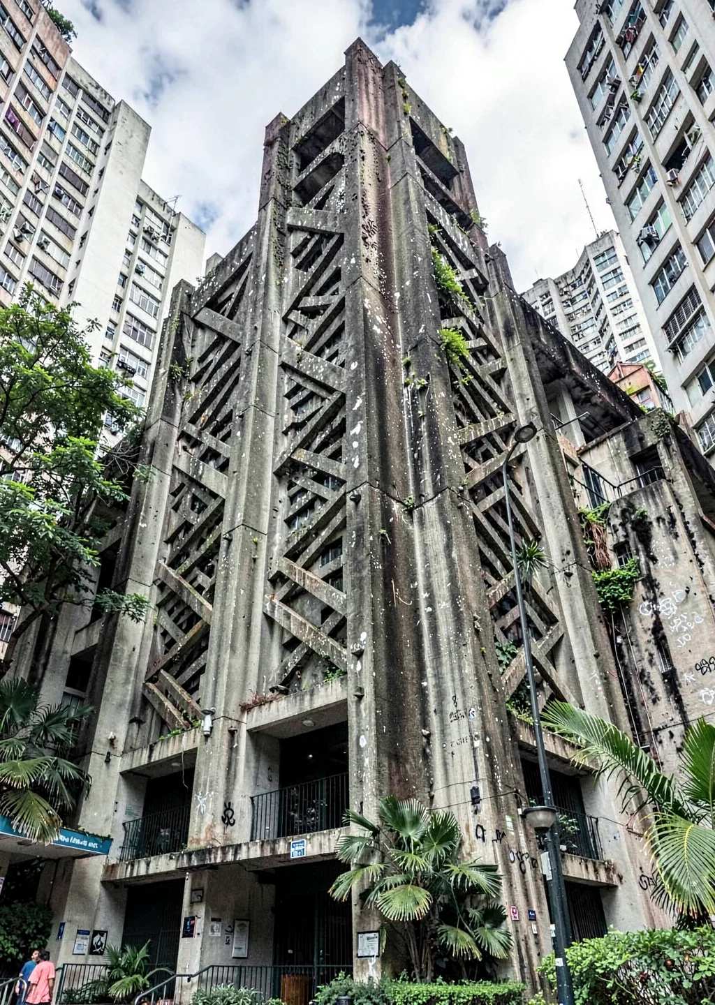 Tropical brutalist São Paulo, Brazil, brutalist church facade with geometric pat