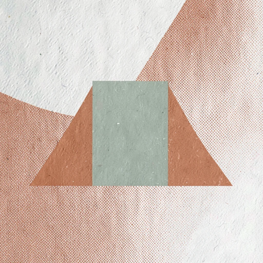Two-color screenprint motif of a starting block silhouette in sage and rust over