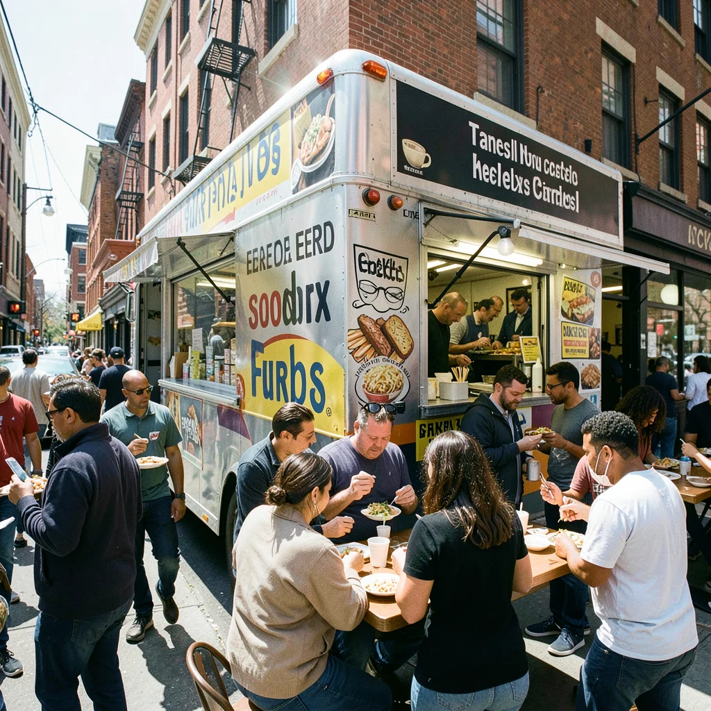 Food truck line wrapped around the corner at lunch