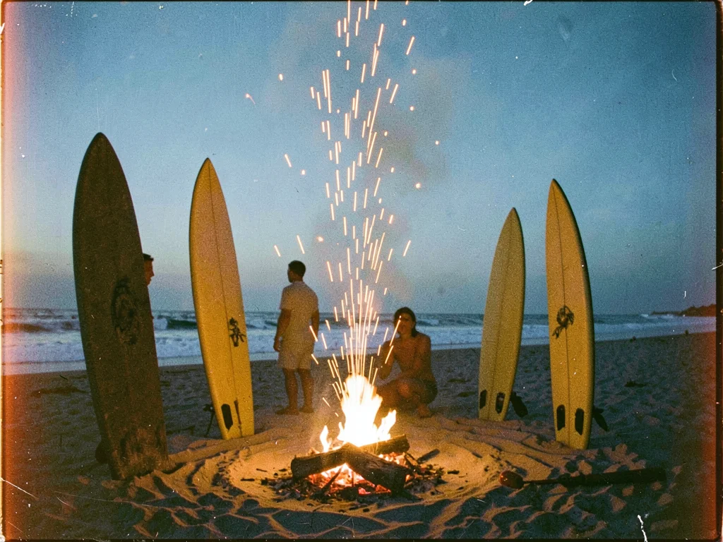 Beach campfire at blue hour