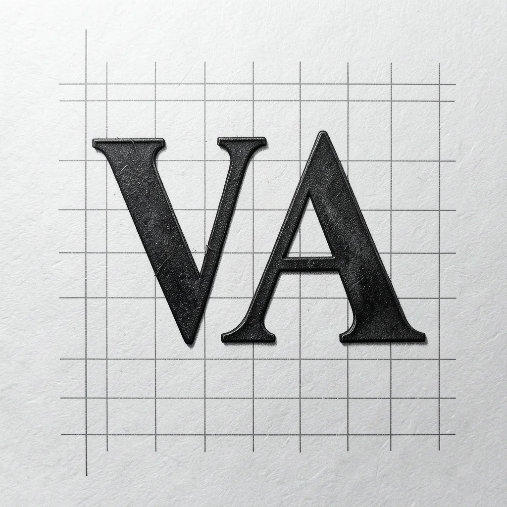 A tightly kerned pair of letters — VA — in 144pt Bodoni, the kerning so tight th